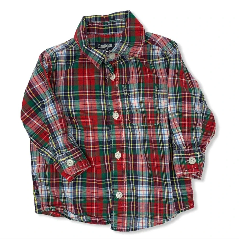 Oshkosh B’Gosh plaid button front shirt 12‎ month